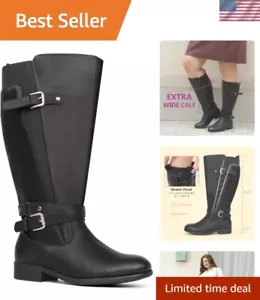 Women's Extra Wide Calf Low Heel Ankle Strap Sleek Design Knee High Riding Boots - Picture 1 of 6
