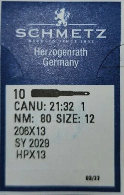 Schmetz 206X13 Size 12 & 14 Needles for Singer 206, 306K, 319K, 320 / 20 needles - Image 1 of 2