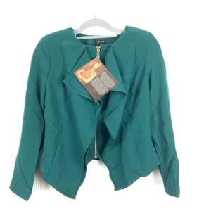 Iman Womens Jacket Coat Jade Green Short Full Zip Waterfall Crew Neck M New - Picture 1 of 8