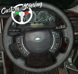 PARA RANGE ROVER L322 VOGUE 02-12 REAL BLACK LUXURY LEATHER STEERING WHEEL COVER - Imagen 1 de 6