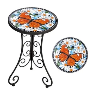 Mosaic Outdoor Side Table, Patio Side Table, Weather Resistant 14" Butterfly - Picture 1 of 8