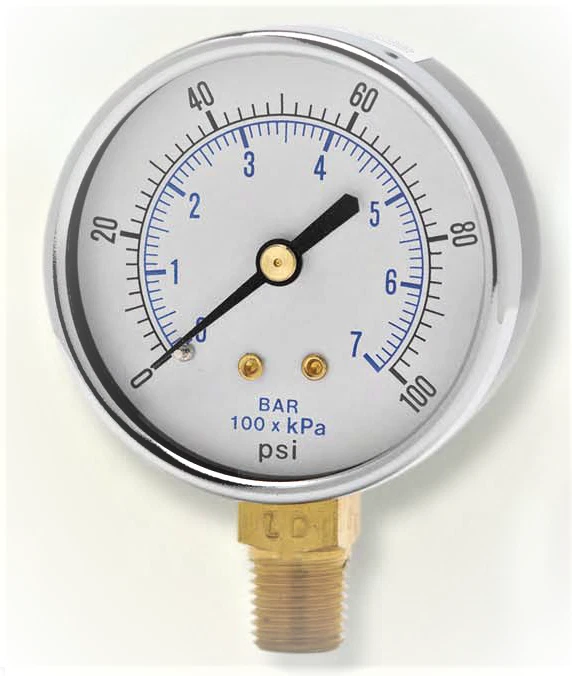 2.5" Utility Pressure Gauge 1/4" NPT Lower Connection - Weksler (0-100 psi) - Image 1 of 1