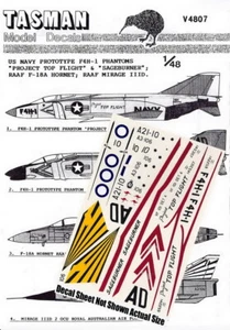 Tasman 1/48 US Navy Prototype F4H-1 Phantom/F-18A Hornet/Mirage IIID Decals - Picture 1 of 1