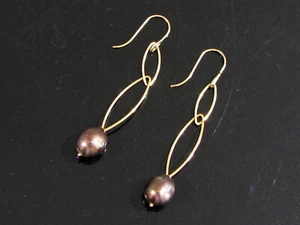 14K GOLD NARCO MOCHA PEARL DANGLE DROP EARRINGS - 2 1/4" - Picture 1 of 3