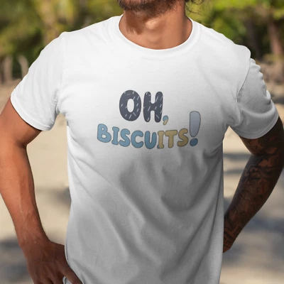 Oh Biscuits White T-Shirt Top - Kids Adults Matching Bingo TV Dog Bluey Inspired - Image 1 of 4