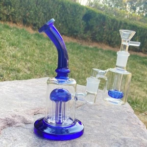 Thick 7" Blue Glass Bong Tree Arm Water Pipe Smoking Hookah Bubber W/Ash Catcher - Picture 1 of 8