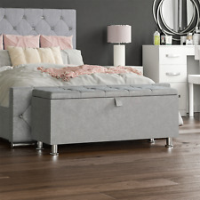 SALE Fabric Storage Ottoman Bedroom Seat Stool Bench Chest Light Grey Velvet