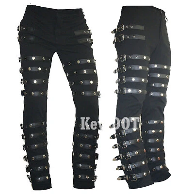 Men Gothic Buckle Straps Pant Michael Jackson Rock Star Disco MJ Pant - Image 1 of 3