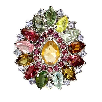 925 Anello Argento Sterling Pera Citrino 7x5mm Tormalina Gemma Gioielli Size 8.5 - Immagine 1 di 4