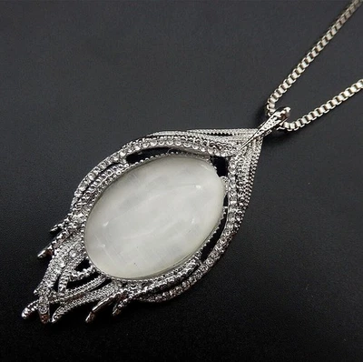 Betsey Johnson Ojo de Gato Pluma de Pavo Real Plata Colgante Collar Bolsa de Regalo Gratis Foto 1 de 4