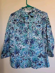 St. John's Bay Large Floral Button Down Shirt 3/4 Sleeve Career Casual Blouse - Picture 1 of 3