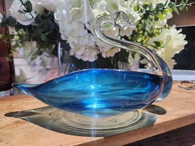 Vintage Art Glass Cobalt Blue Swan Dish Best Art Glass Japan - image 1 of 4