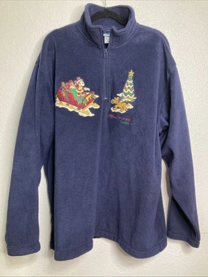 Vintage Y2K Disneyland Resort Christmas Embroidered Blue Fleece 1/4 Zip Size XL - Image 1 of 4