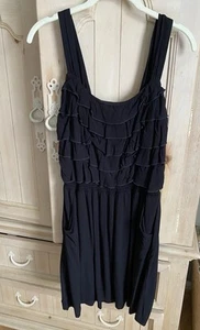 Black Knit Tank Dress Ruffles Pockets Sundress Small Petite NWT - Picture 1 of 9