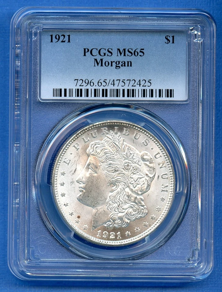 1921 P PCGS MS65 Morgan Dollar $1 US Mint Silver Coin 1921-P MS-65 Blast White - Image 1 of 3