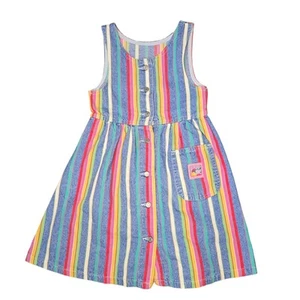 VTG Lee Jeans Denim Jean Striped Dress Girls 6X 90s Y2K Kidcore Colorful Play - Picture 1 of 8