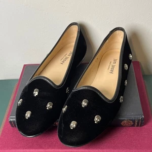 Mocassini Jon Josef neri velluto argento teschio borchie vacanza stravaganti taglia 8M - Foto 1 di 14