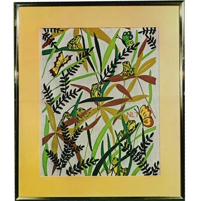 Kit bordado crewel vintage helechos mariposas ranas núcleo de cabaña   Foto 1 de 4