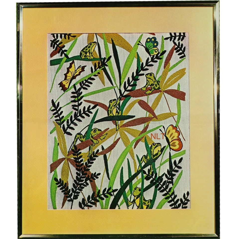 Kit bordado crewel vintage helechos mariposas ranas núcleo de cabaña   Foto 1 de 4