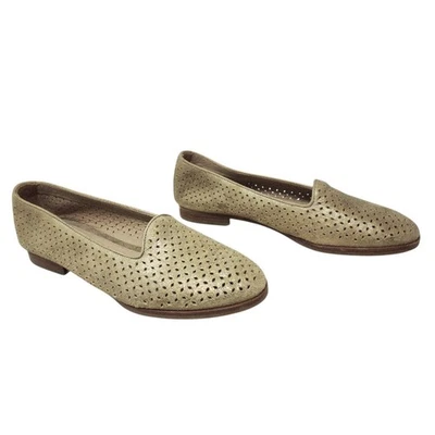Женские золотистые перфорированные кожаные мокасины без шнуровки на плоской подошве Johnston & Murphy размер 7 М - Изображение 1 из 4