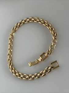 Vintage Gold Tone 5mm Domed Panther Link Bracelet 8" 6B - Picture 1 of 4
