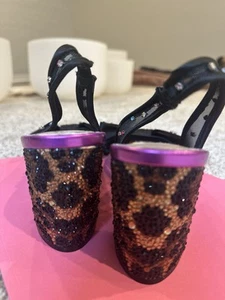 Betsey Johnson Dafney Damen Sandalen Leopard mehrfarbig Glitzer Kristalle 7,5 - Bild 1 von 5