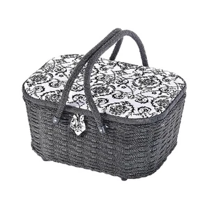 Nähkorb Nähbox Nähkästchen Nähkörbchen Nähkasten oval schwarz/weiß 35x27x17 cm - Bild 1 von 7