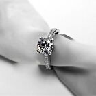 925 Sterling Silver Moissanite Round Cut Side Stones Silver Engagement Ring