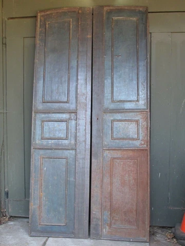 Antique Pair of Solid Iron Double Doors with Panels 86" X 42" Cover