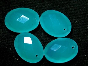 4 Pcs Hydro Aqua Chalcedony Checker Oval Top Front To Back Drilled Beads 18x13MM - Picture 1 of 6