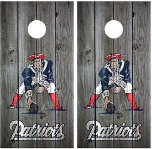 Patriots Throwback Vintage Wood Cornhole Board Decal Wrap Wraps (Grey) - Picture 1 of 3