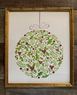 Pottery Barn Jolly Ornament Holiday Christmas Xmas Framed Print Art 13” x 15” - Image 1 of 2