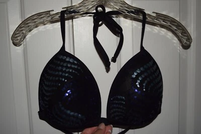 Traje de baño Venus DD negro tonos de azul lentejuelas bling bikini top traje de baño Foto 1 de 4