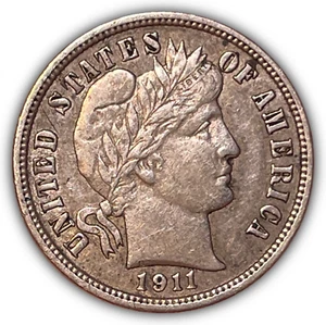 1911-D Barber Silver Dime Extremely Fine XF Coin #22464 - Picture 1 of 3