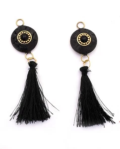 Indian Black Appliques Beaded Bullion Tassel Craft Sewing Handmade Desing 2 PCS - Picture 1 of 3