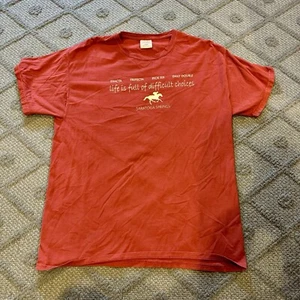 Vintage Saratoga Springs Red Large Life is Full of Difficult Mens TShirt Horse - Picture 1 of 4