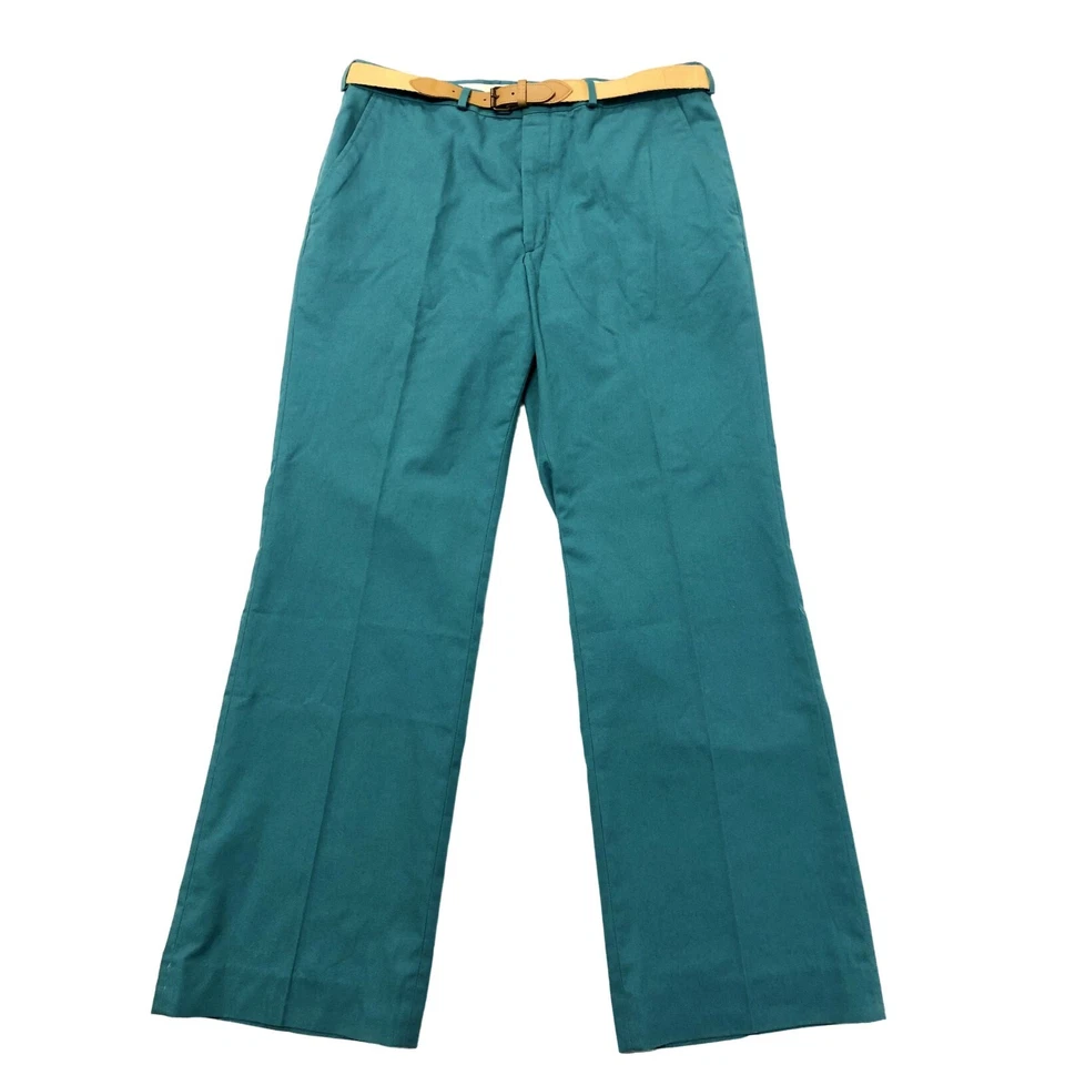 Vtg 80's Men's TURQUOISE USA Made MoD Belted GOLF Pants CASUAL Trousers 36 - Image 1 of 4