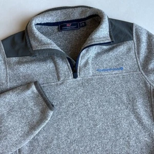 Vineyard Vines Gray Blue Fleece Lined 1/4 Zip Pullover Jacket Youth Size XL (18) - Picture 1 of 14