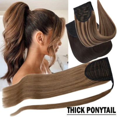 Invisible 100% Real Wrap Around Clip In Pony Tail THICK Remy Human Hair Ponytail - Image 1 of 4