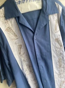 Men Lucky Havana Shirt Short Slv Blue Panel ZigZag Whit Stitch XL Heritage Fit - Picture 1 of 10