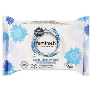 Femfresh Sensitive Wipes 20 Pack Intimate Mild and Gentle Sensitive Skin