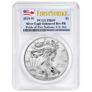 2019-W Reverse Proof $1 American Silver Eagle PCGS PR69 FS Dual Flag Label - Picture 1 of 2
