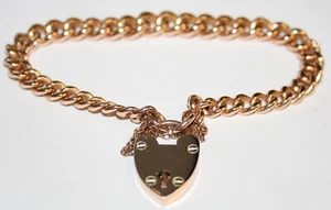 Vintage 9ct Rose Gold Graduated Curb link Bracelet With Padlock Fastener 24G - Picture 1 of 6