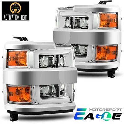 Par de faros proyectores LED DRL cromados para Chevy Silverado 2500/3500 2015-2019 Foto 1 de 4