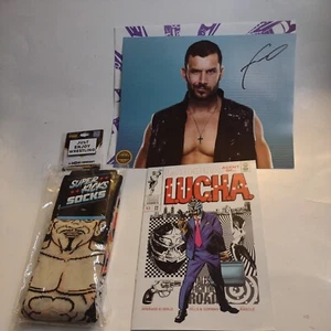 Wrestle Crate - Fandango Signature Eddie Guerrero Socks , Andrade Comic, pin New - Picture 1 of 7