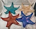 4 Starfish Candy Dishes Red Aqua Pearl & Blue Iridescent Reverse Painted Glass
