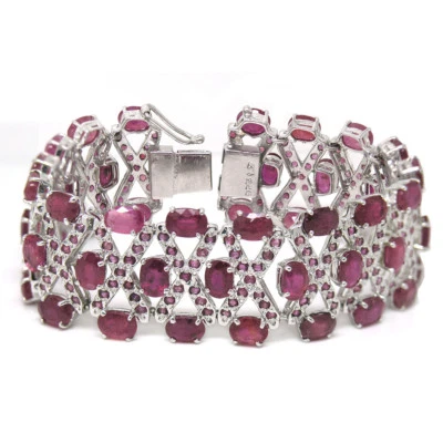 De Buman Sterling Silver Natural Ruby Wild Line Bracelet, 7.5 inch - Image 1 of 4