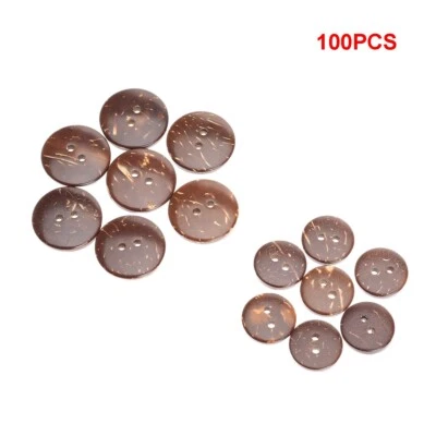 100Pcs Two Holes Sewing Button Brown Coconut Shell Knob Button 15/20mm DIY Craft - Image 1 of 4