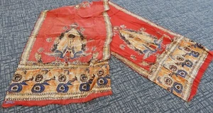 Vtg Indonesian Pekalongan Java SILK Batik FABRIC 3.5 Yards Twin Daughters Panel - Picture 1 of 9