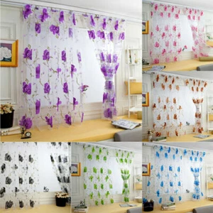 Floral Sheer Voile Curtain Study Room Translucent Window Screens Tulle Curtains - Picture 1 of 18